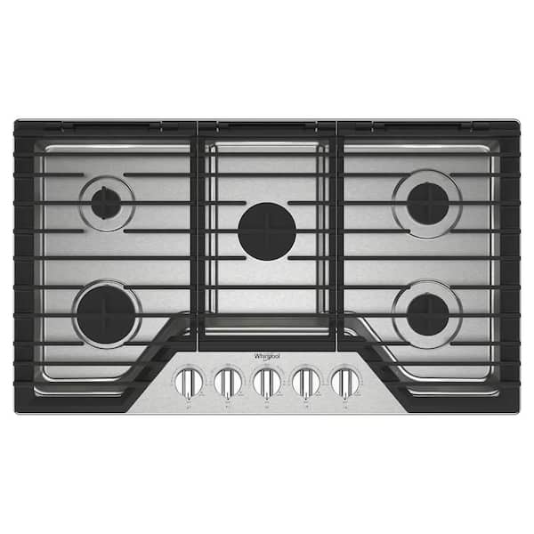 36 in. 5-Burners Recessed Gas Cooktop in Stainless Steel with EZ-2-Lift Hinged Cast-Iron Grates