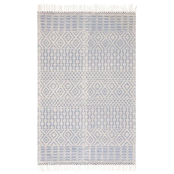Natura 2 ft. x 4 ft. Ivory/Blue Geometric Tribal Area Rug
