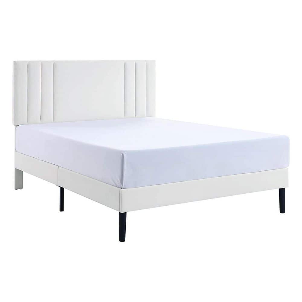 BIKAHOM White Wood Frame Queen Platform Bed with Headboard BU1005WQ