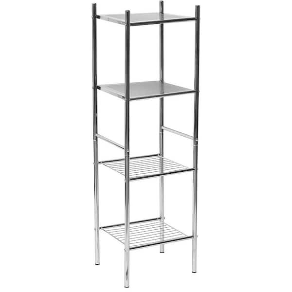 EVIDECO French home goods 13 in. W x 11 in. D x 42.8 in. H Metal Silver Freestanding Linen Cabinet with 4 Shelves Tower Rack Chrome