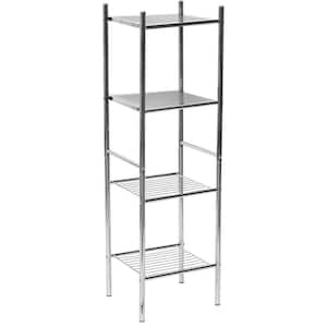 13 in. W x 11 in. D x 42.8 in. H Metal Silver Freestanding Linen Cabinet with 4 Shelves Tower Rack Chrome