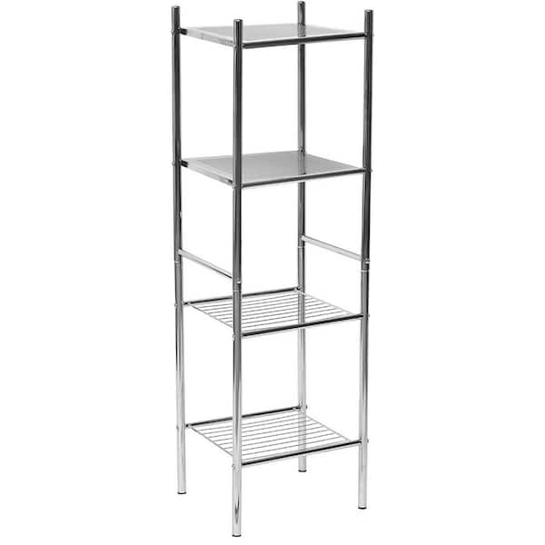 Unbranded 13 in. W x 11 in. D x 42.8 in. H Metal Silver Freestanding Linen Cabinet with 4 Shelves Tower Rack Chrome