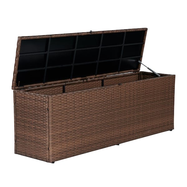 Nino 59.06 in. Modern Minimalist Outdoor Faux Wicker 73 Gal. Patio Storage Deck Box, Brown
