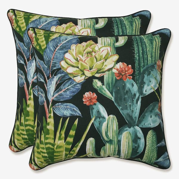 Pillow Perfect Floral Black Square Outdoor Square Throw Pillow 2-Pack