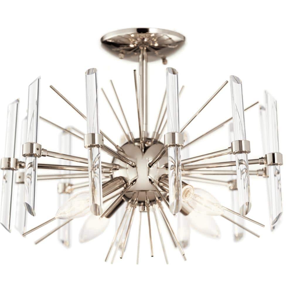 Eris Crystal Globe 16" Polished Nickel 4-Light Semi-Flush Ceiling Fixture