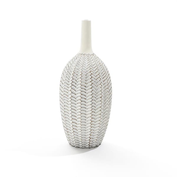 LuxenHome 23.5 in. Modern Geometric Pattern Polyresin Trumpet Vase