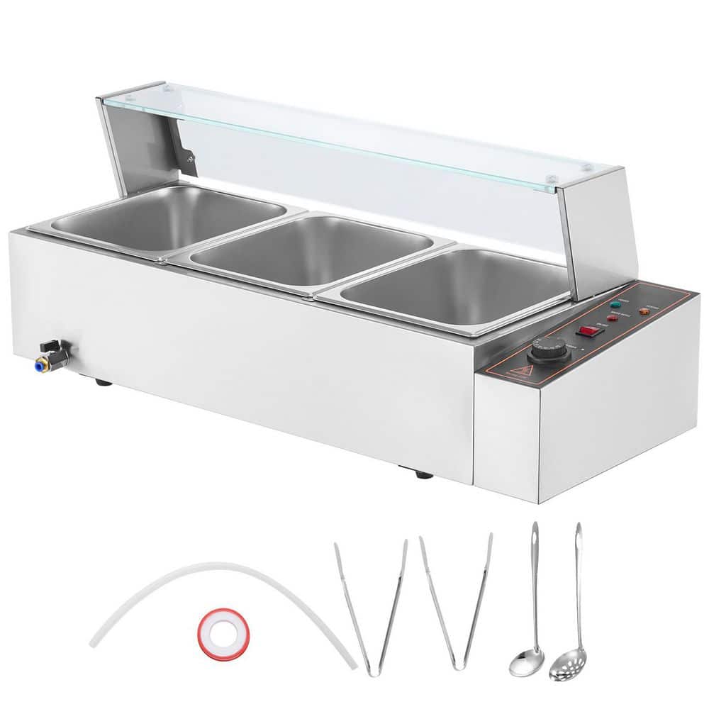 3-Pan Commercial Food Warmer, 3 x 8 QT. Silver Stainless Steel Steam Food Warming with Cover, 86-185°F Temp Control price history on PriceWatchPro
