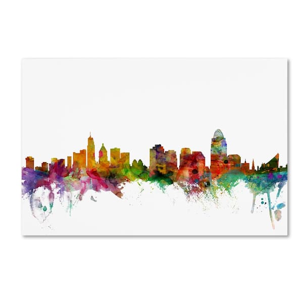 Trademark Fine Art 16 in. x 24 in. Cincinnati Ohio Skyline by Michael Tompsett Floater Frame Architecture Wall Art