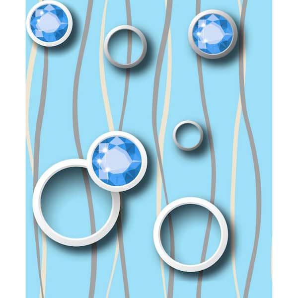 Dundee Deco Falkirk Ophia Circle, Crystal Blue, White, Teal Vinyl Peelable Roll (Covers 57 sq. ft.)