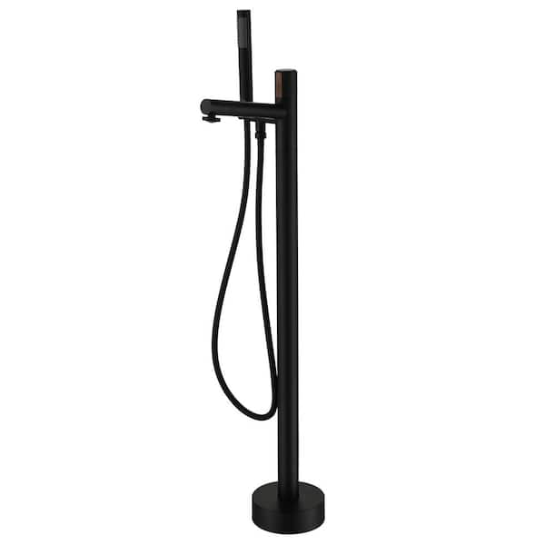 Boyel Living Modern Single-Handle Floor Mount Freestanding Tub Faucet with Hand Shower and Built-in Valve in Matte Black