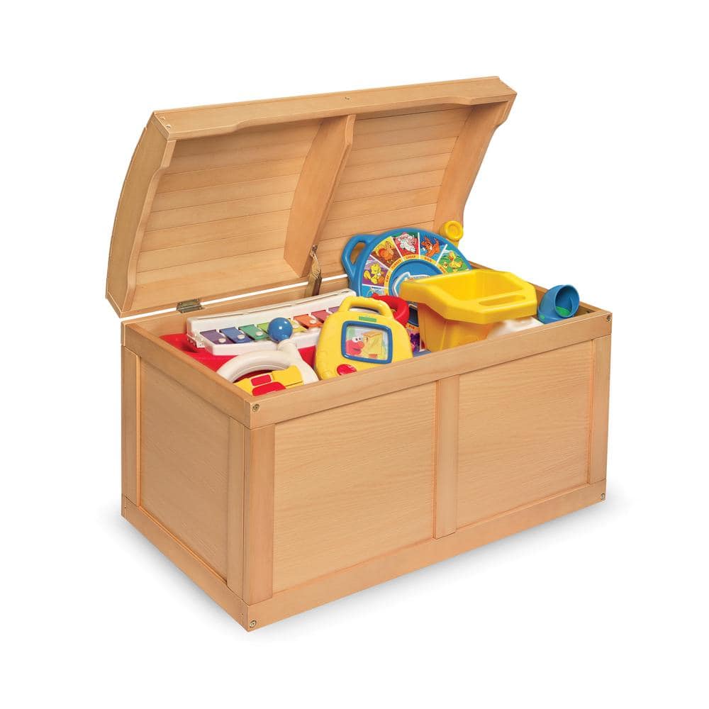 Natural Wood Barrel Top Toy Chest with Safety Hinge