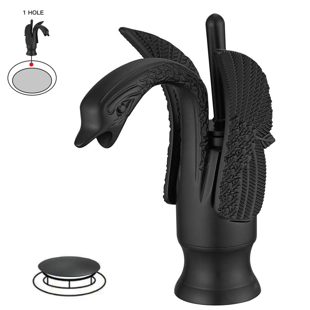 Matte Black Swan Single Hole Bathroom Faucet with Metal Drain