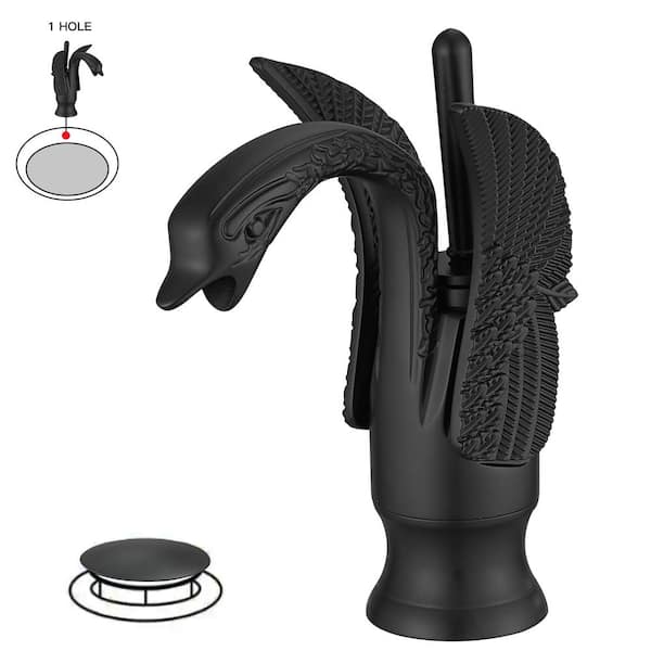 BWE Swan Single Hole Single-Handle Bathroom Faucet And Pop Up Drain & Overflow Cover in Matte Black