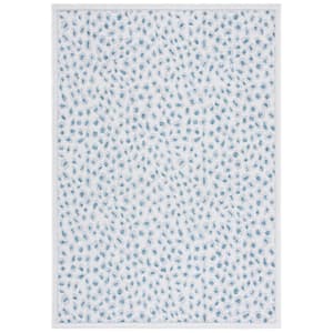 Courtyard Ivory/Blue Doormat 3 ft. x 5 ft. Geometric Cheetah Indoor/Outdoor Patio Area Rug