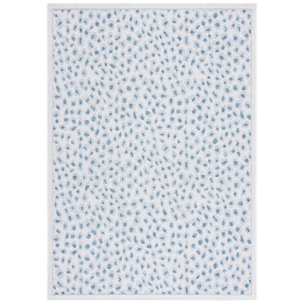 Courtyard Ivory/Blue 8 ft. x 10 ft. Geometric Cheetah Indoor/Outdoor Patio  Area Rug