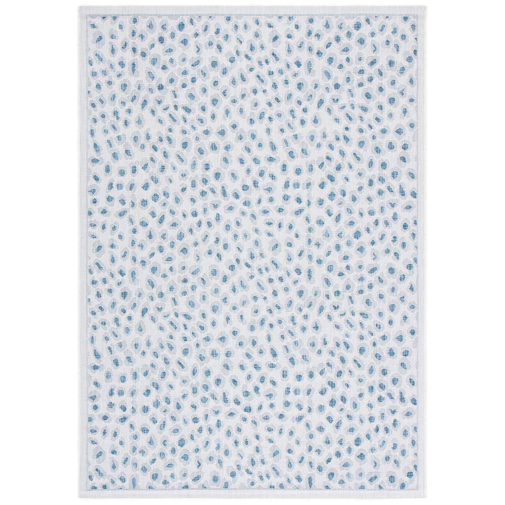 Ivory and Blue Non-Slip Washable Cotton Area Rug