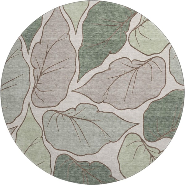 Mayfield Premium Machine Washable Abstract AMF2348 Basil 8 ft. x 8 ft. Round Rug