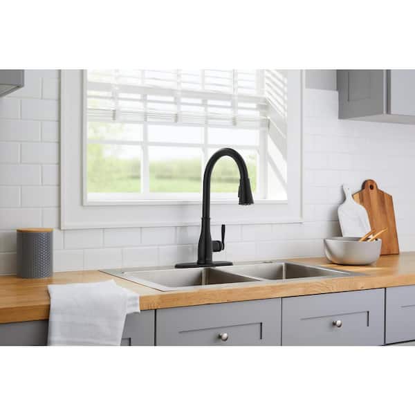 Halwin Single-Handle Pull-Down Sprayer Kitchen Faucet in Matte Black