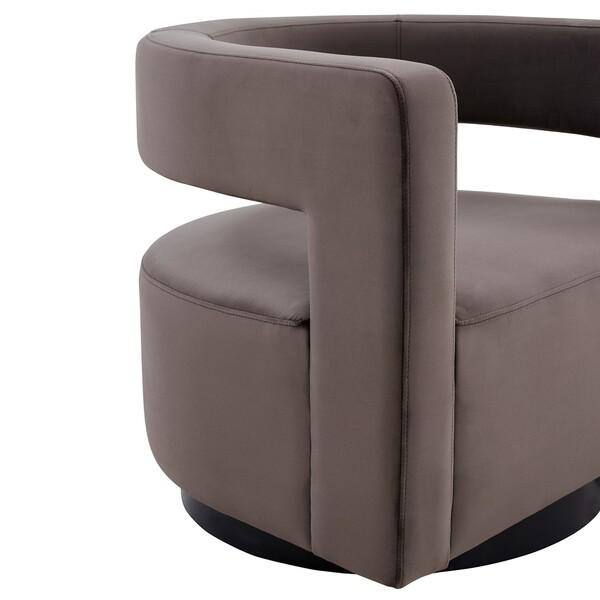 Downtown Loft Dark Grey Velvet Swivel Chair with Wood Accents