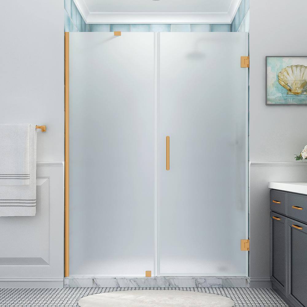 Belmore XL 62" Frameless Hinged Shower Door with Frosted Glass and Brushed Gold Finish