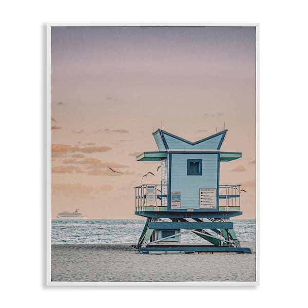 Stupell Industries Miami Lifeguard Stand by LSR Design Studio White Framed Coastal Giclee Art Print 20 in. x 16 in.