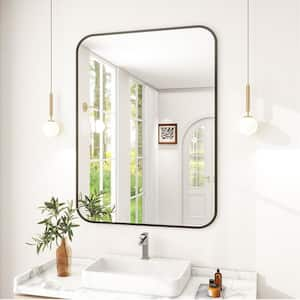 30 in. W x 39 in. H Rectangular Modern Aluminum Alloy Framed Rounded Black Wall Mirror