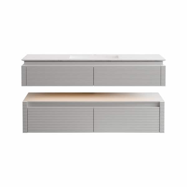 Wilton 48 in. W x 20.8in. D x 19.6 in. H Floating Bathroom Vanity Set in White with White Engineer Marble Countertop