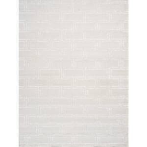 Edgy Ivory 10 ft. x 14 ft. Geometric Bamboo Silk and Wool Area Rug