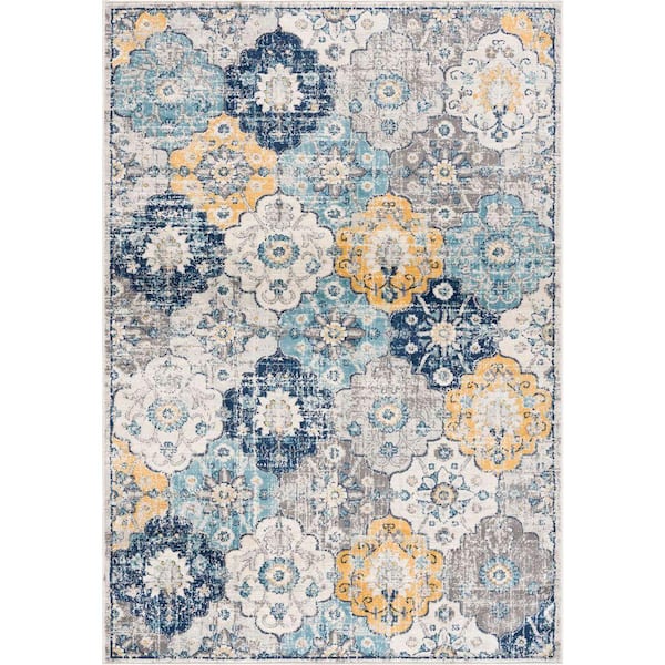 Savannah 2' x 2' (Exact Size: 2'3" x 2') Mid-Century Modern Indoor Doormat Rug, Blue Grey, Contemporary