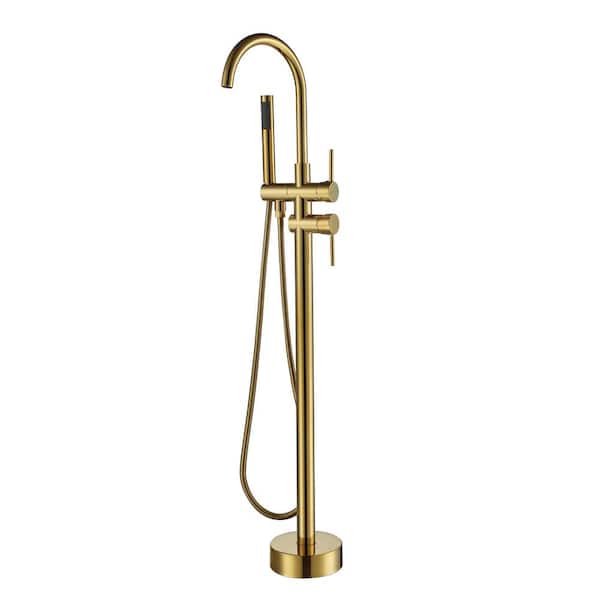 cadeninc Double-Handle Floor Mounted Claw Foot Freestanding Tub Faucet in Gold