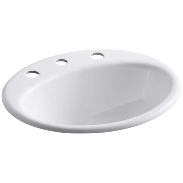 KOHLER Farmington 19 in. Oval Drop-in Cast Iron Bathroom Sink in White with Overflow Drain