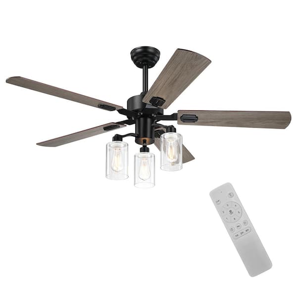 pasentel 52 in. Smart Indoor Black and Bronze Reversible Blades Ceiling Fan with Remote Control and Light Kit