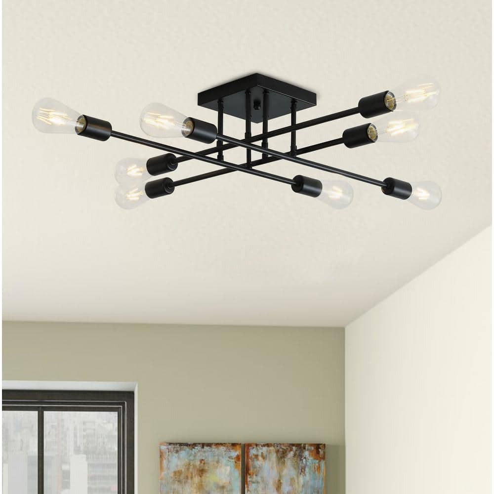 Black Iron 8-Light Modern Linear Sputnik Chandelier