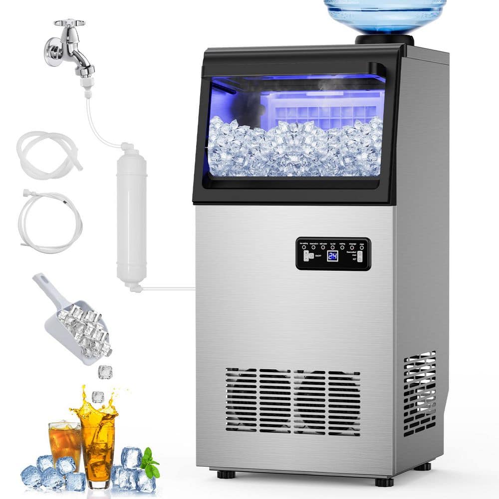14in. 120lbs./24H Full Size Cubes 40-Pieces/Cycle Freestanding w/22 lbs. Storage Commercial Ice Maker in Stainless Steel