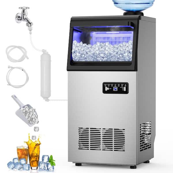 14 in.200 lbs./24H Full Size Cubes 40pcs/Cycle Freestanding with 38 lbs. Storage Commercial Ice Maker in Stainless Steel