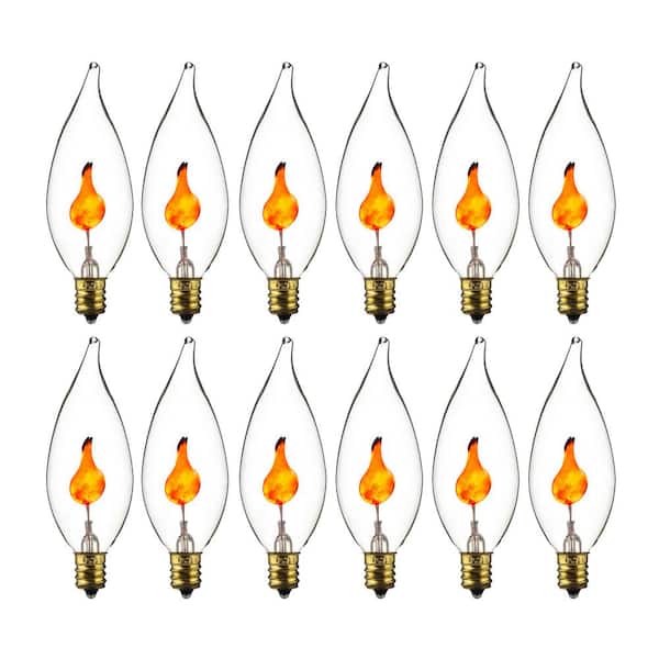 Sunlite 3-Watt CA10 Decorative Chandelier Flicker Incandescent Flame Tip E12 Base Light Bulbs (12-Pack)