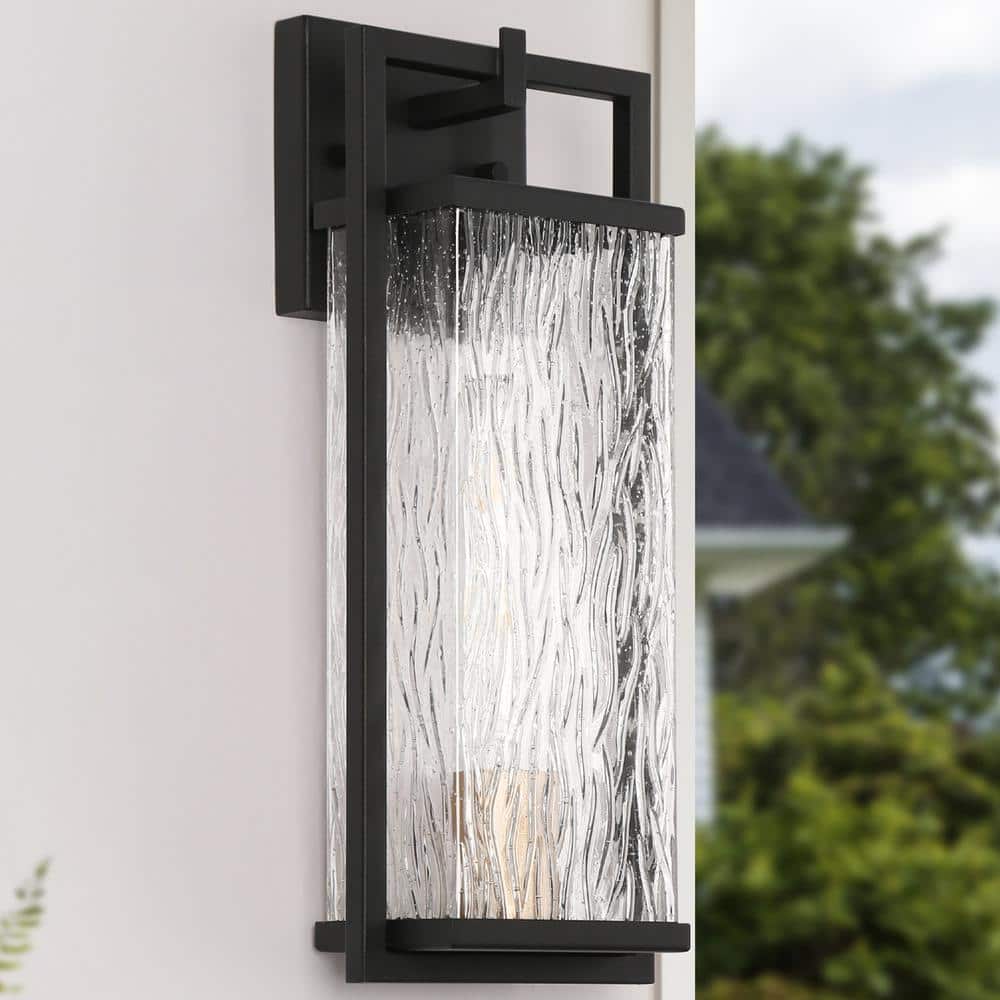 LNC Modern Black Outdoor Wall Lantern Sconce with Textured Seeded Glass  Shade Gold 1-Light Porch Patio Decorative Lighting NNYMIZHD1270199 - The  Home