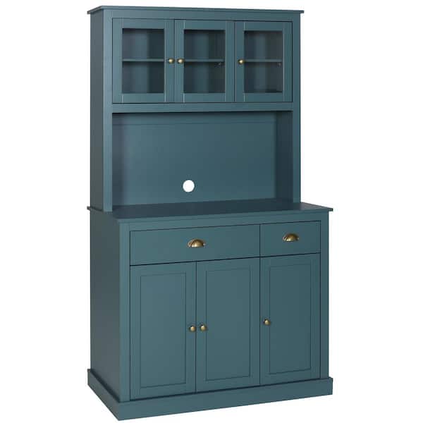 VEIKOUS Teal Blue Kitchen Pantry Cabinet Storage with Adjustable Shelves, Buffet Cupboard and Microwave Stand