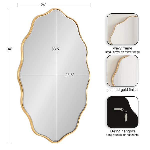 Viona 24.00 in. W x 33.90 in. H Gold Oval Glam Framed Decorative Wall Mirror
