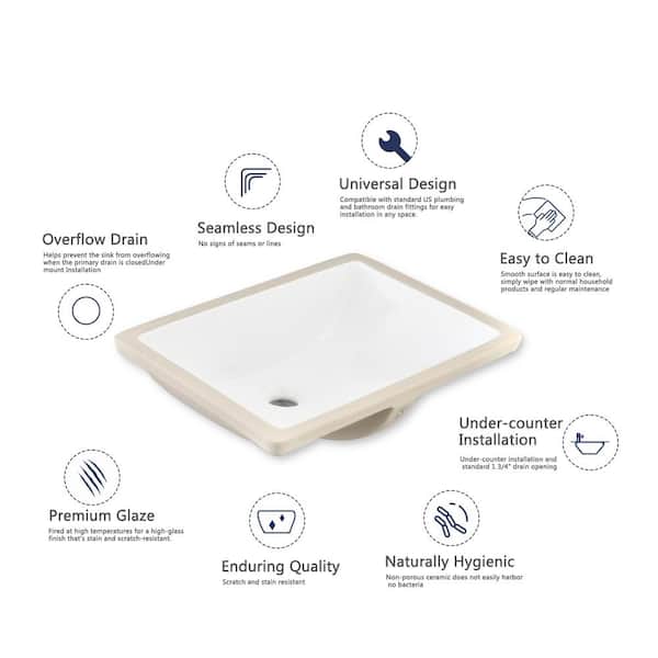 YASINU 20 in . Undermount Rectangular Bathroom Sink with