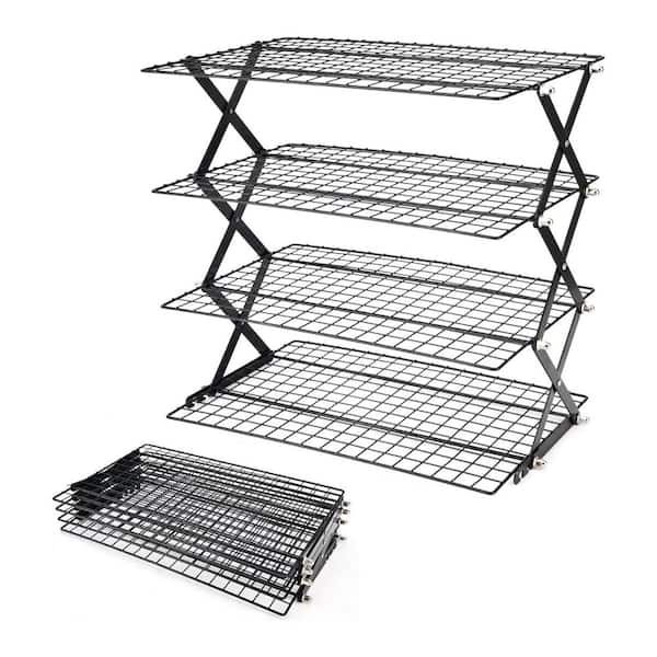 4-Tier Black Collapsible Steel Cooling Rack Efficient Stackable Folding Design for Baking Cookies Cakes Bread