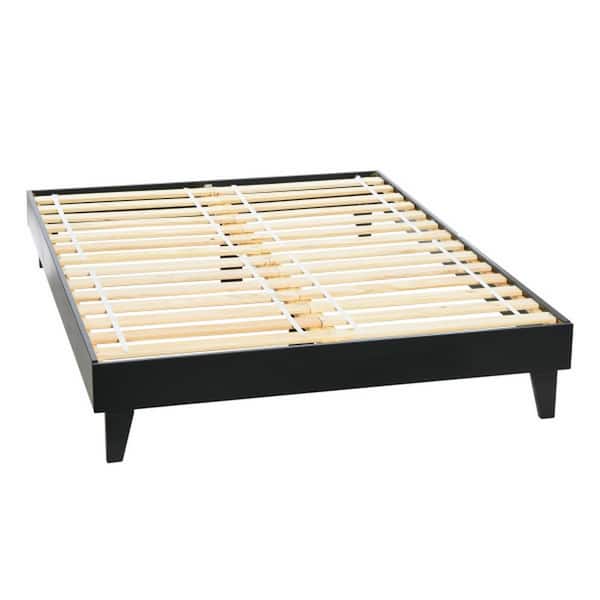 Storied Home 1pc Black Wood Frame Queen-Size Modern Platform Bed with Contemporary Design