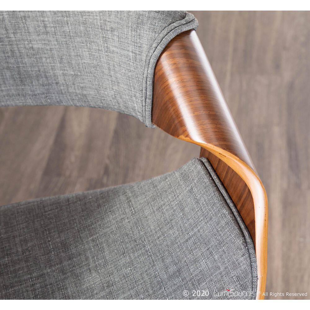 Walnut Wood & Grey Fabric Swivel Barstool with Mid-Century Charm