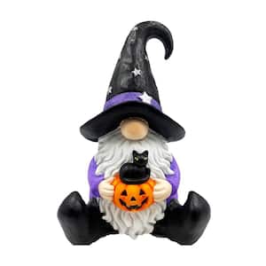 19 in. Tall Halloween Gnome Witch Holding Jack-O-Lantern and Kitten