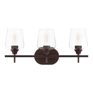3-Light Bronze and Antique Pewter Vanity Light with Clear Glass Shades Details about   25 in 