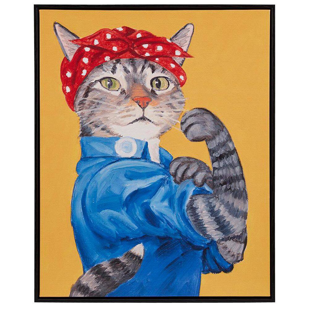 Rosie the Feline Denim Cat Worker Portrait in Black Framed Wall
