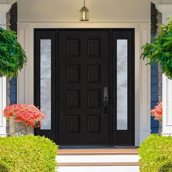Regency 70 in. x 96 in. 8-Panel LHIS Onyx Stain Mahogany Fiberglass Prehung Front Door with Dbl 12in. Sidelites