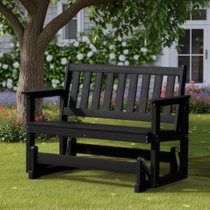 JEAREY HDPE Brown Outdoor Bench, 2 Person Plastic Glider Rocking