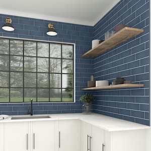 Stencil Indigo 4 in. x 12 in. Glazed Porcelain Flat Floor and Wall Tile (8.72 sq. ft./case)