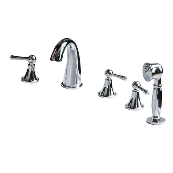 5-Piece Widespread Deck Mouted Roman Tub Faucet with Hand Shower and Metal Lever Handle in Chrome